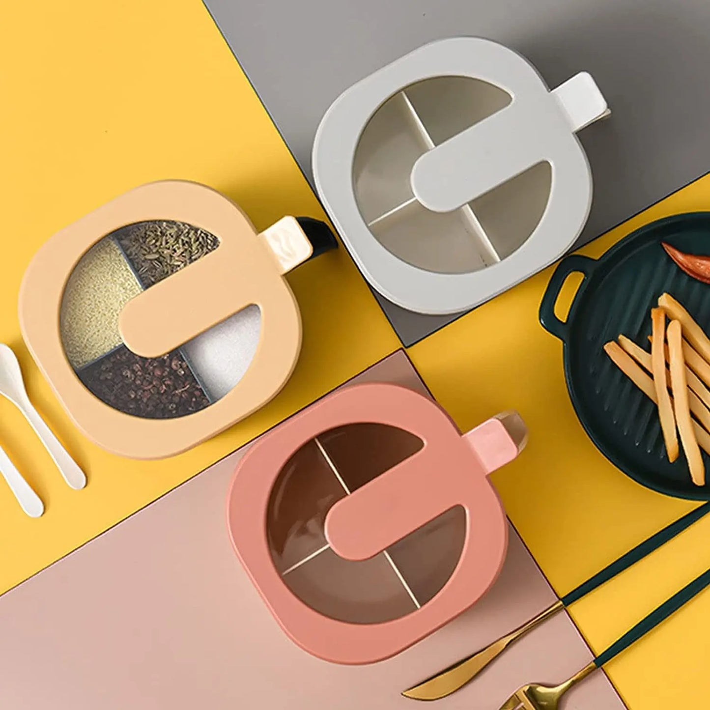 4 Grid masala box with spoon Kitchen Jar Storage Organizer ONUSY | Timeless Elegance