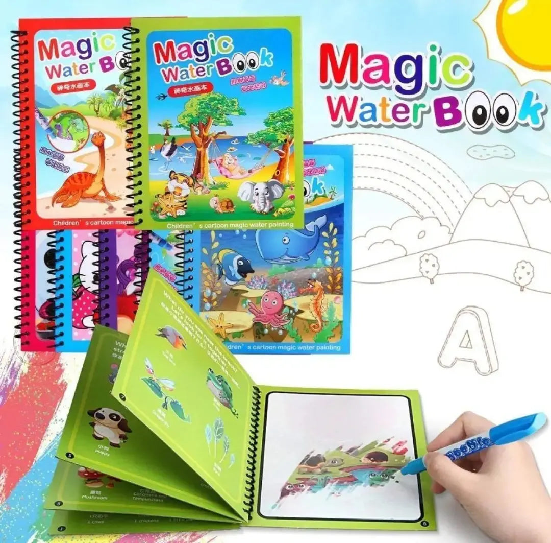 Magic Water Book, Water Drawing Book, Reusable Doddle Book with Pen for Kids ONUSY