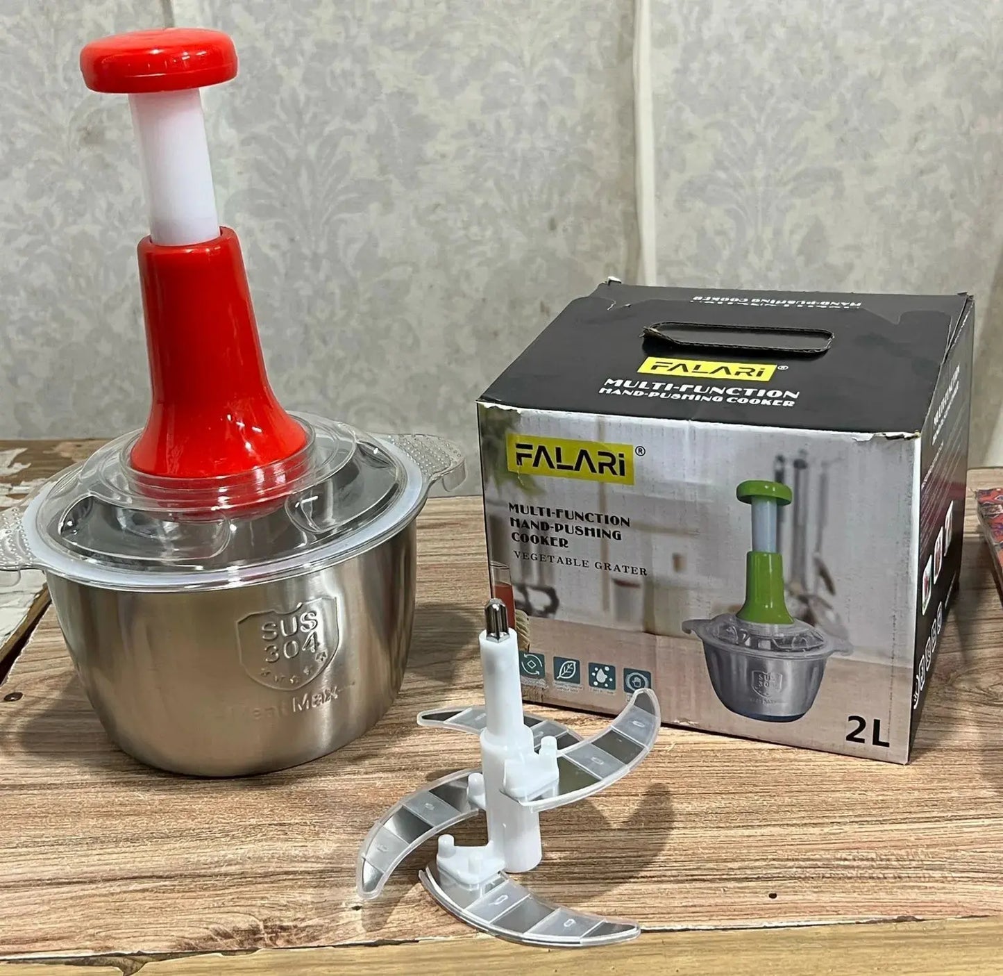 Manual Stainless Steel, Hand Push Chopper, Multifunctional 2L ONUSY