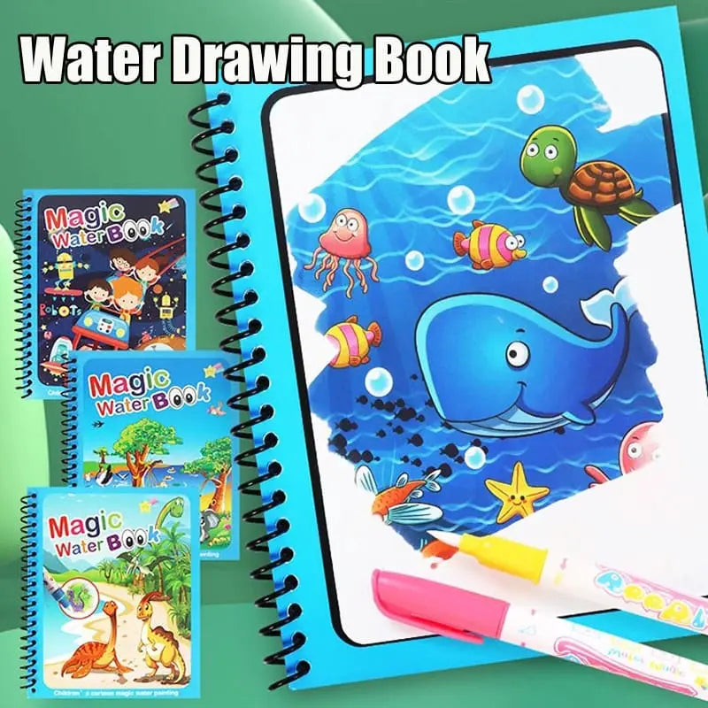 Magic Water Book, Water Drawing Book, Reusable Doddle Book with Pen for Kids ONUSY