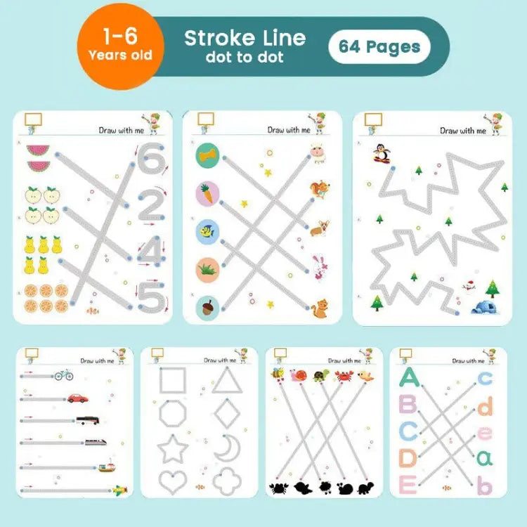 Stroke Line Dot to dot Drawing & Writing Practice Book 64 Pages ONUSY