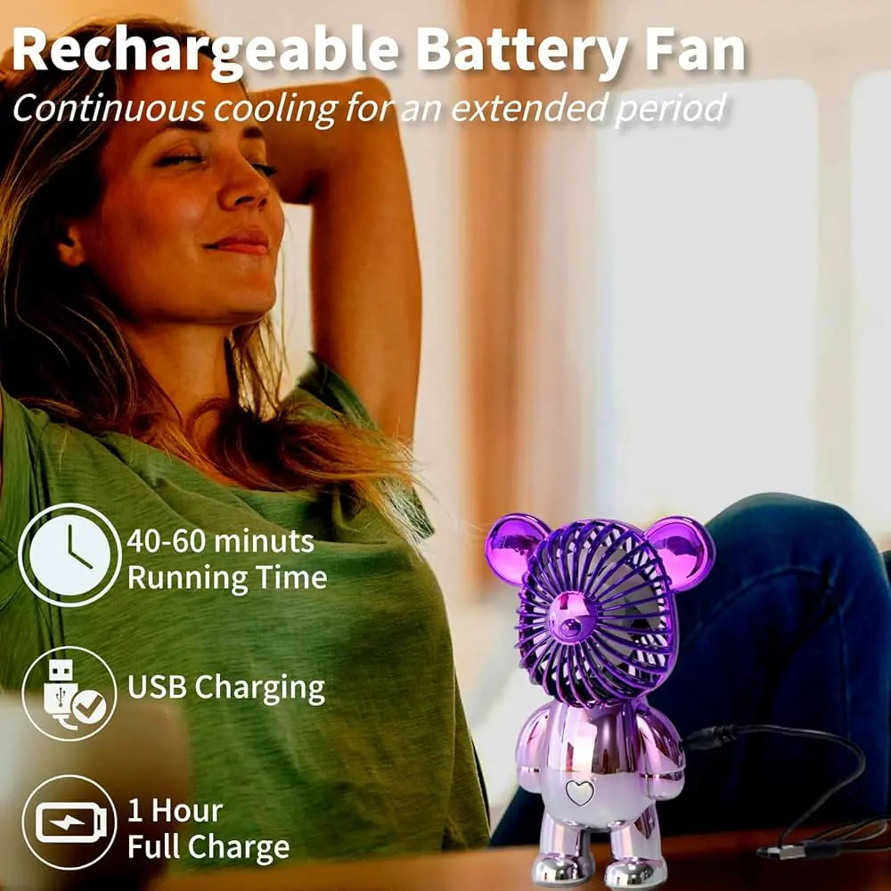Rechargeable Mini Bear Fan – Portable Handheld USB Fan for Kids & Adults ONUSY.com