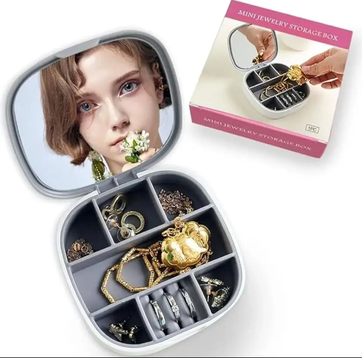 Jewelry Storage Box with Mirror – Portable Organizer for Rings, Earrings & Necklaces ONUSY.com