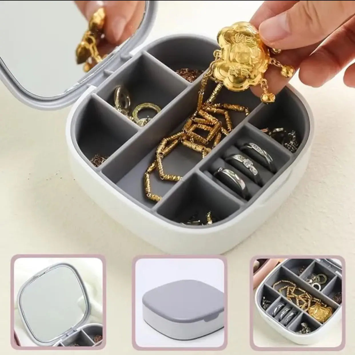 Jewelry Storage Box with Mirror – Portable Organizer for Rings, Earrings & Necklaces ONUSY.com