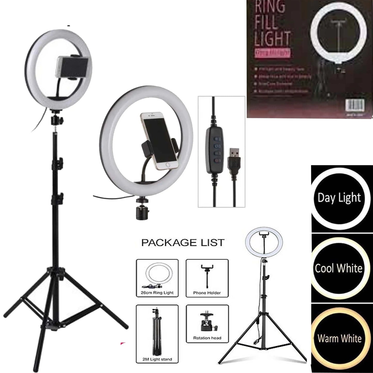 26CM Selfie LED Ring Light with 7ft Tripod Stand & Mobile Holder – Best Quality 26CM Ring Light for Photography & Videos ONUSY.com